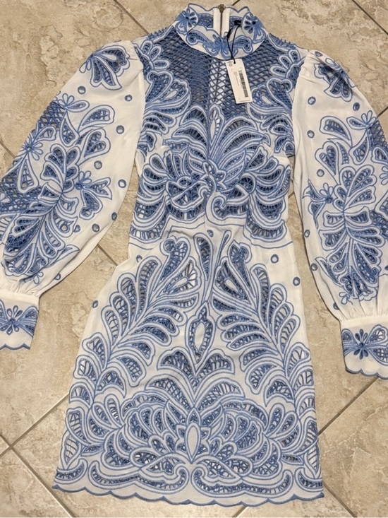 Karen Millen Dresses & Skirts - Karen Millen White Mini Dress with Blue Embroidery